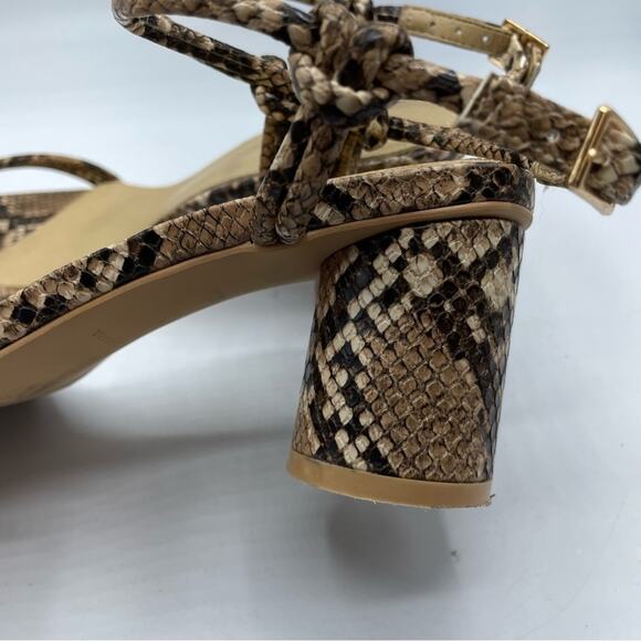 Raid Beige Snake Embossed Square Toe Chunky Heel Sandals Womens 36 Faux Leather - Picture 13 of 13